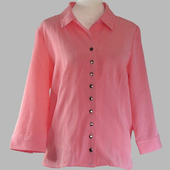 Christopher & Banks Pink Checkered Long Sleeve Snap-Up Blouse Size M (C984) - Picture 2 of 6